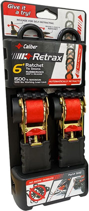 Caliber Retrax 6' Self Rewind Tiedown Strap Kit Pair 13412
