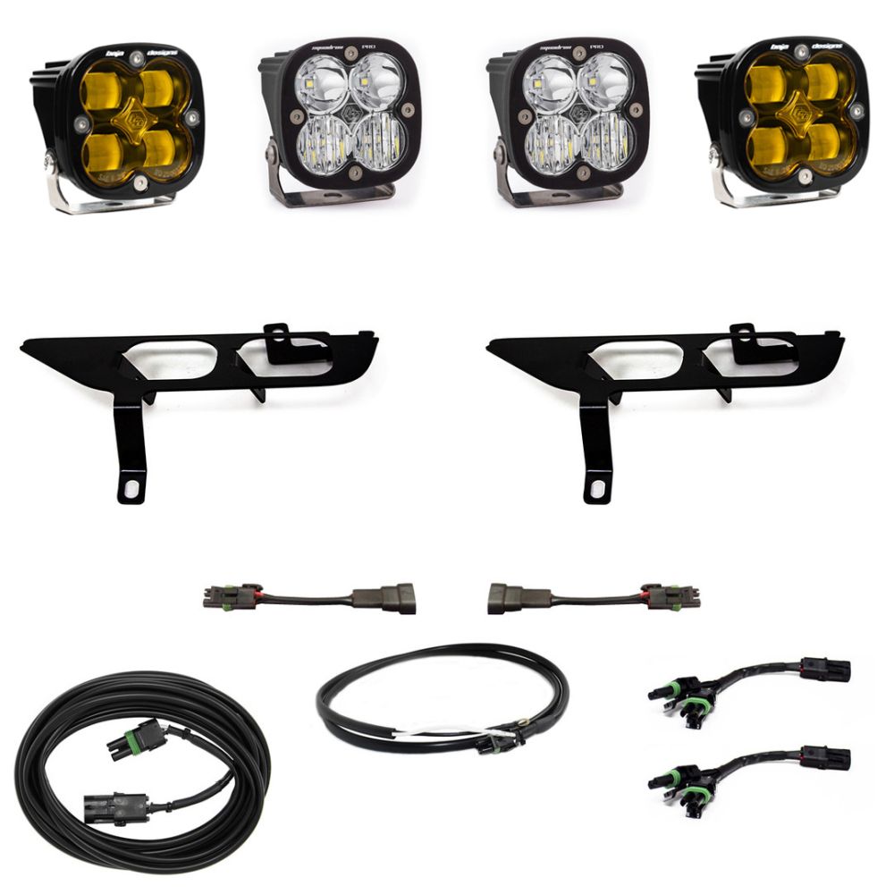 Baja Designs Fog Pocket Light Kit Squadron / Sport Series SAE Pattern Baja Amber Lens Upfitter Wiring 447698UP