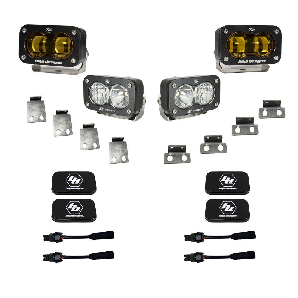 Baja Designs Fog Pocket Light Kit S2 SAE Sport Series Multi Pattern Baja Amber Lens 448181