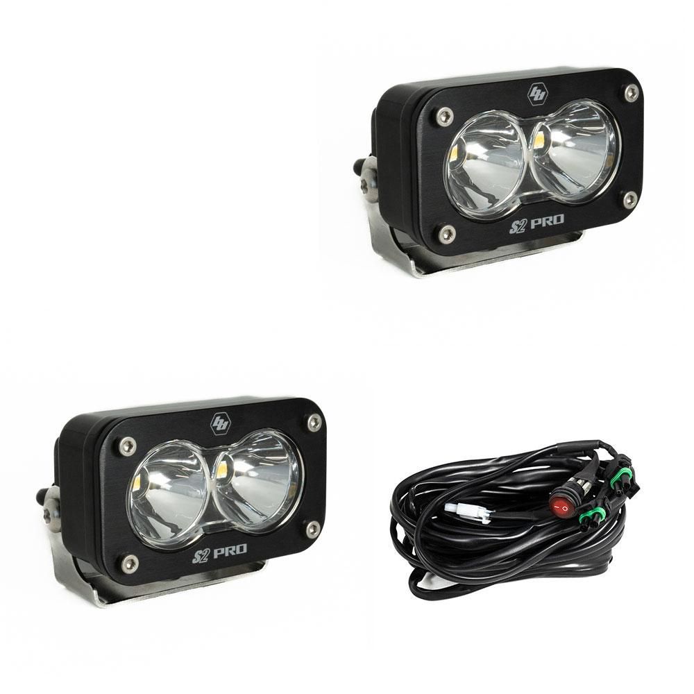 Baja Designs Auxiliary LED Light Pod Pair Black Case S2 Pro Series Spot Pattern Clear Lens Universal 487801