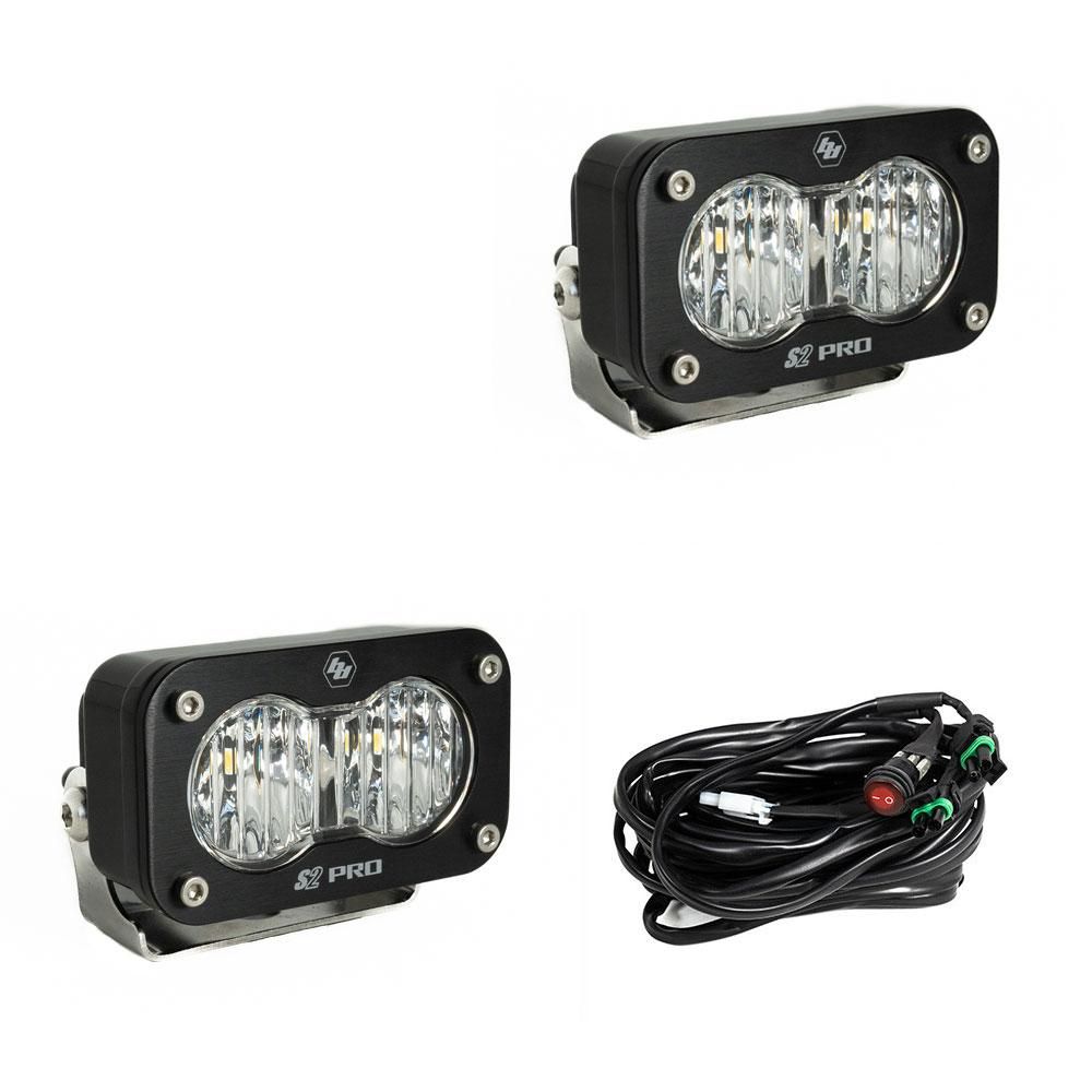 Baja Designs Auxiliary LED Light Pod Pair Black Case S2 Pro Series Wide Cornering Pattern Clear Lens Universal 487805