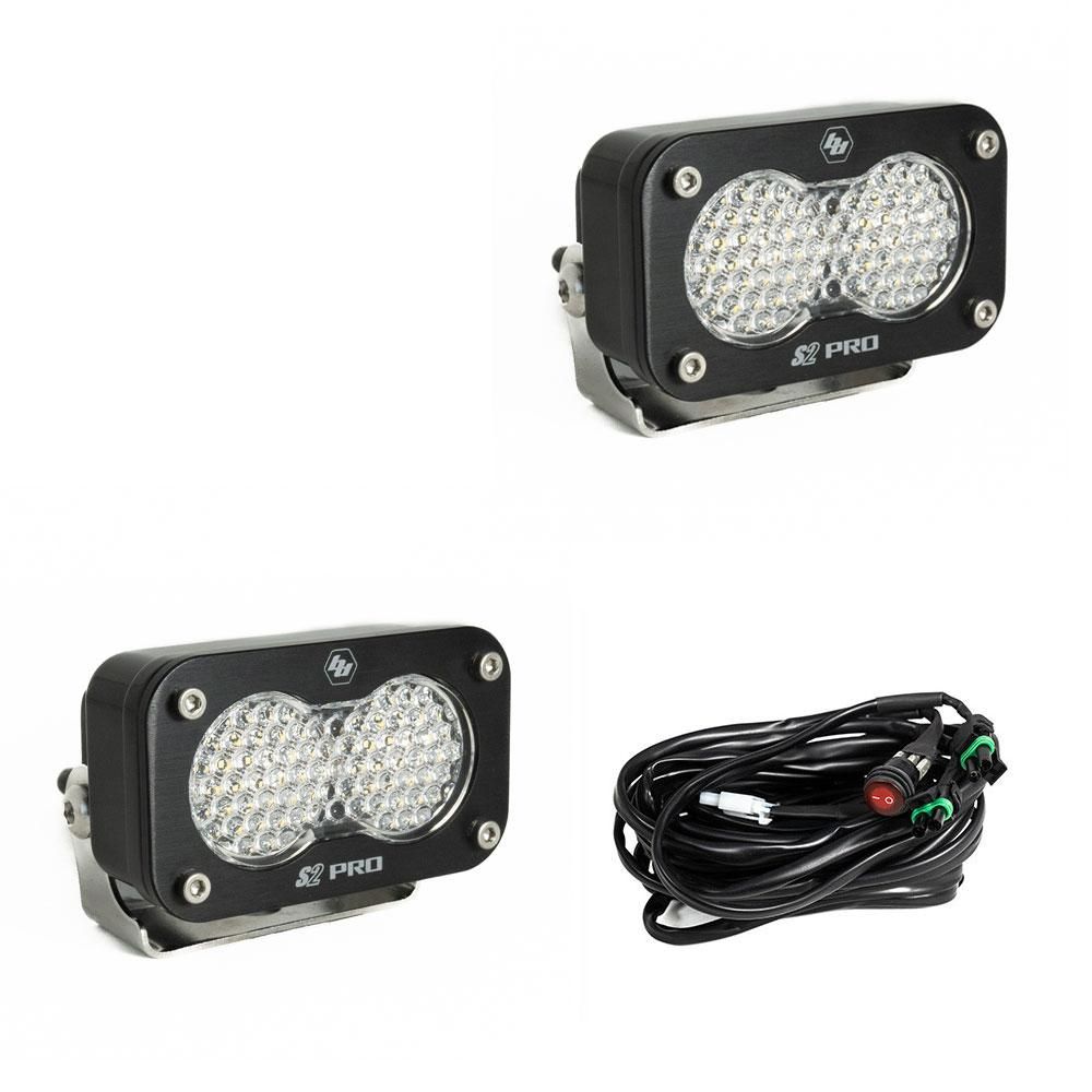 Baja Designs Auxiliary LED Light Pod Pair Black Case S2 Pro Series Work/Scene Pattern Clear Lens Universal 487806