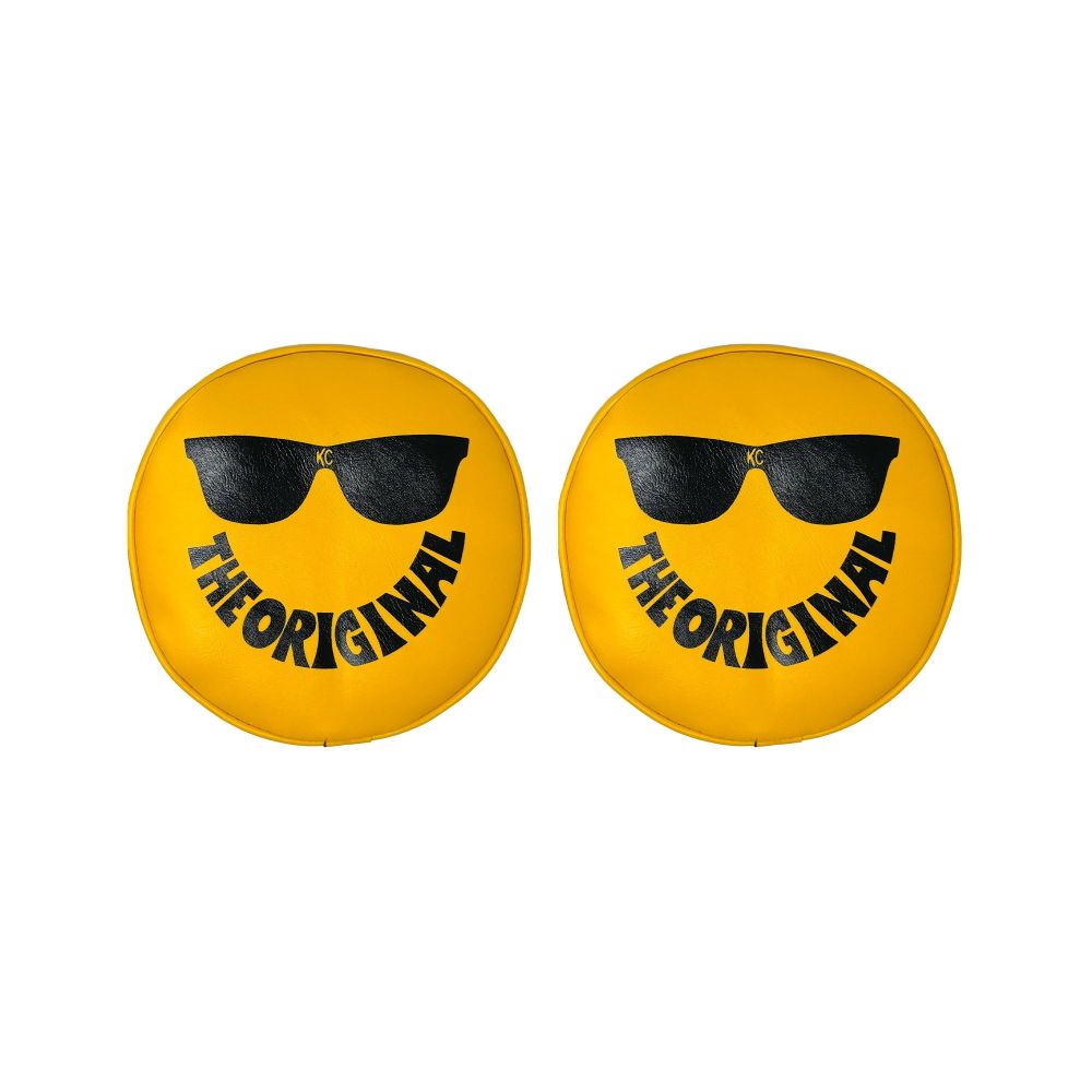 KC HiLiTES Cover; Retro 8" Vinyl Yellow w/ "THE ORIGINAL" Smiley Sunglasses (pr)