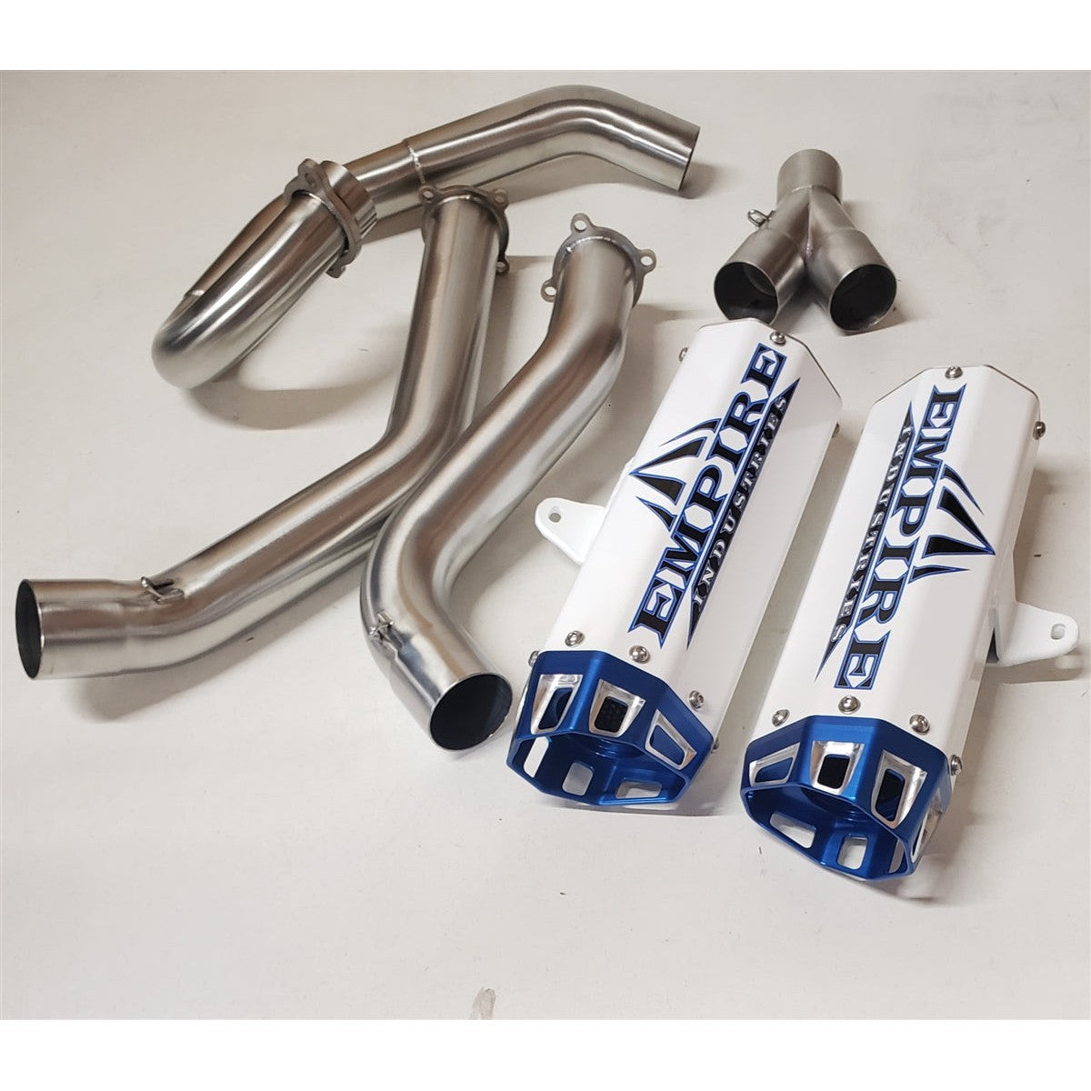 Empire Industries G2 Dual Exhaust White/Blue For Yamaha Raptor 700 2015-2025