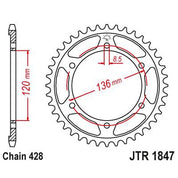JT Sprockets Rear Steel Sprocket 47 Tooth 47T 428 Chain JTR1847.47