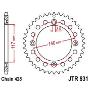 JT Sprockets Rear Steel Sprocket 46 Tooth 46T 428 Chain JTR831.46