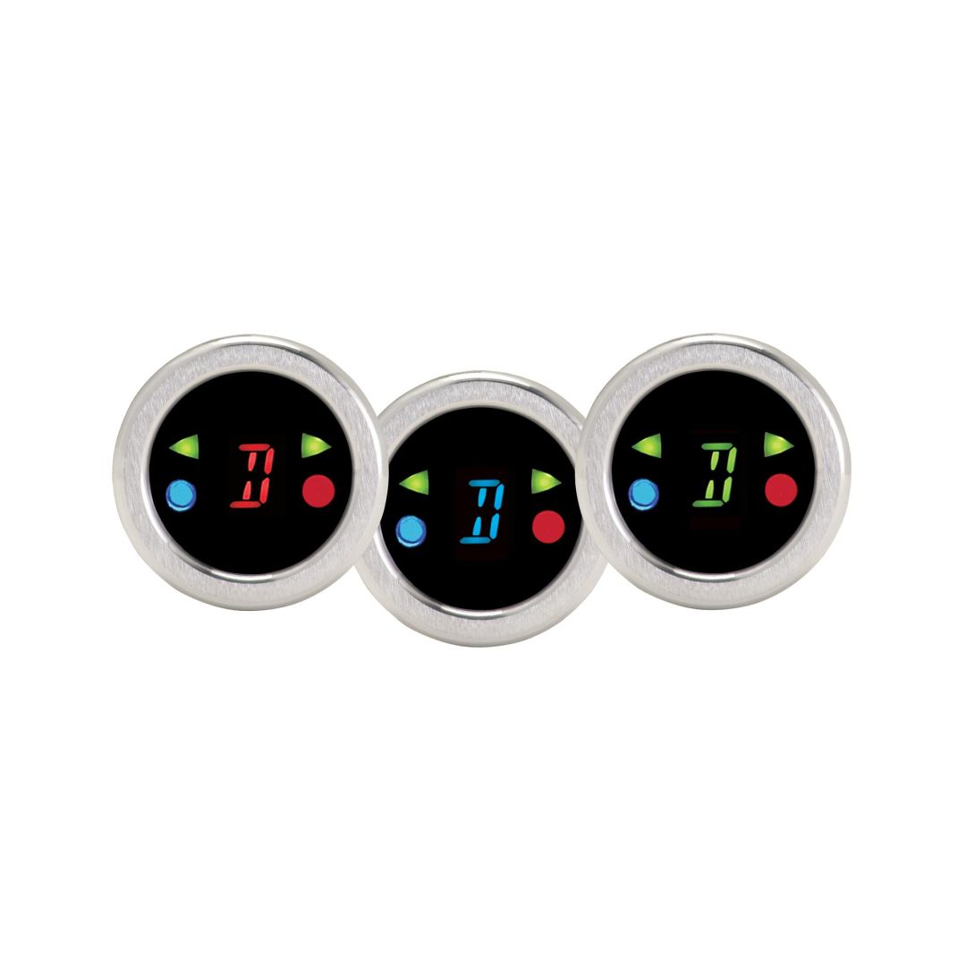 Round digital gear shift indicator with indicators, 1 1/2" diameter, chrome, green DGS-3-C-G