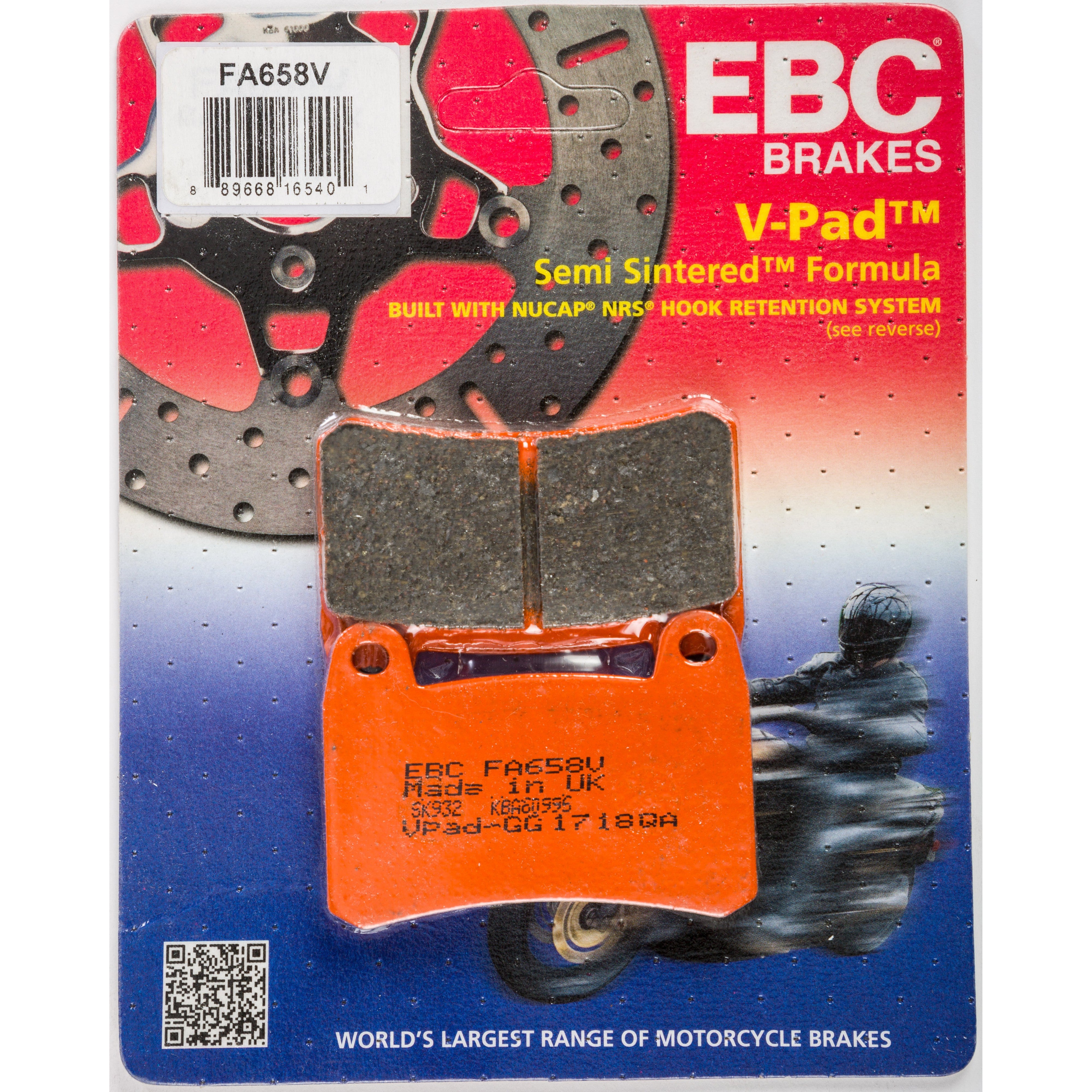 EBC 1 Pair V-Pad Semi-Sintered Touring Brake Pads MPN FA658V