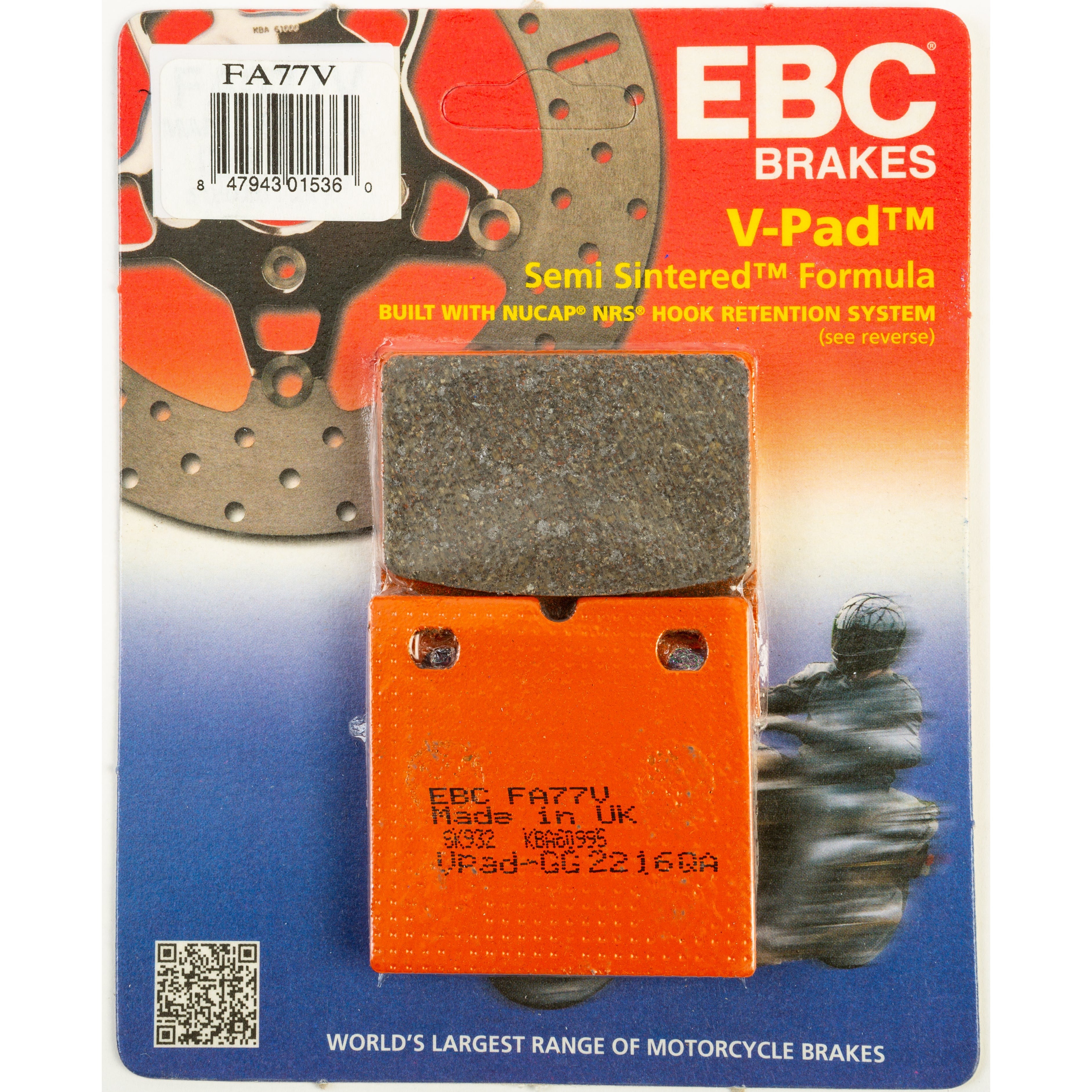 EBC 1 Pair V-Pad Semi-Sintered Touring Brake Pads MPN FA77V