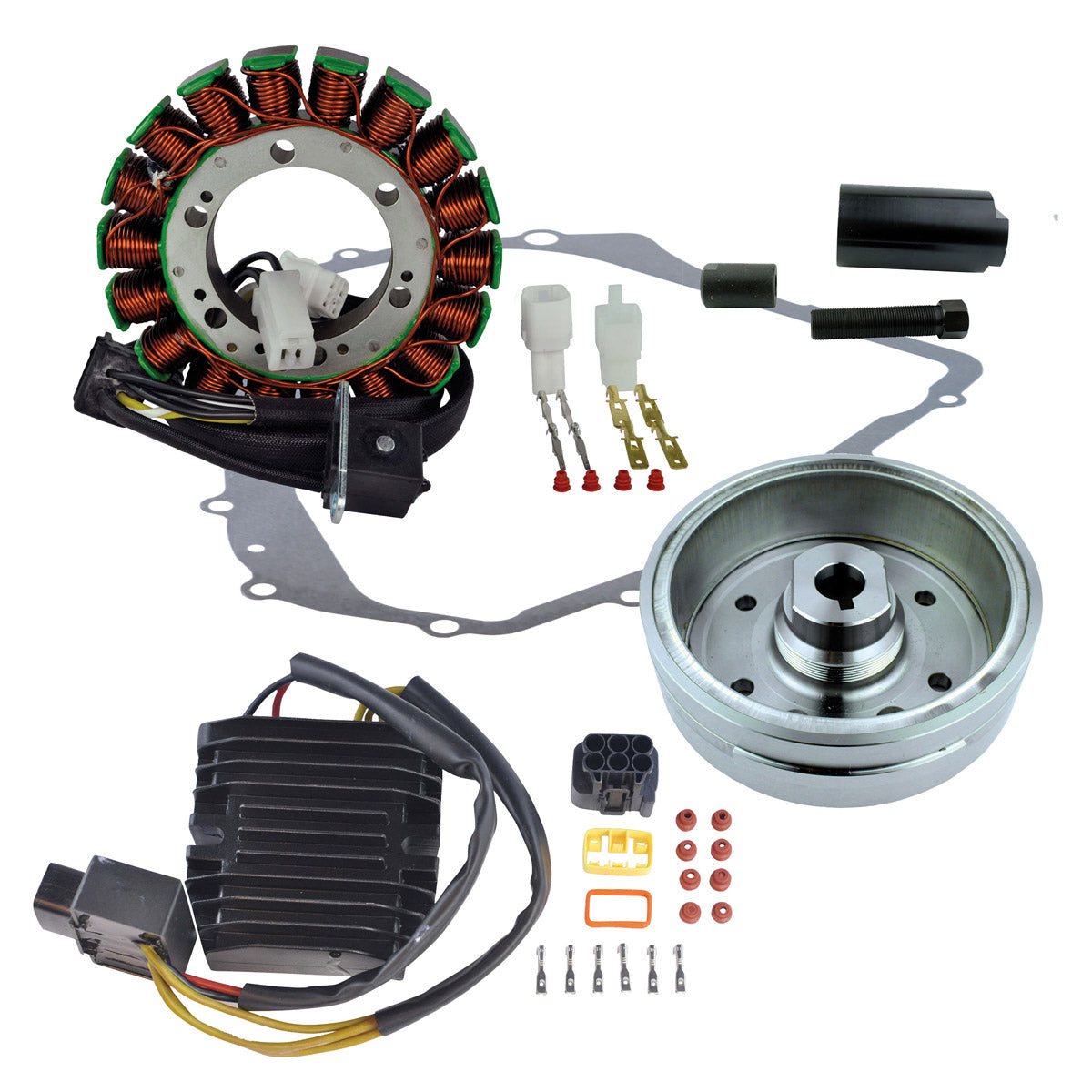 RMStator Stator Kit With Machined Aluminum Mosfet Regulator , Flywheel , Crankcase Cover Gasket And Puller Tool