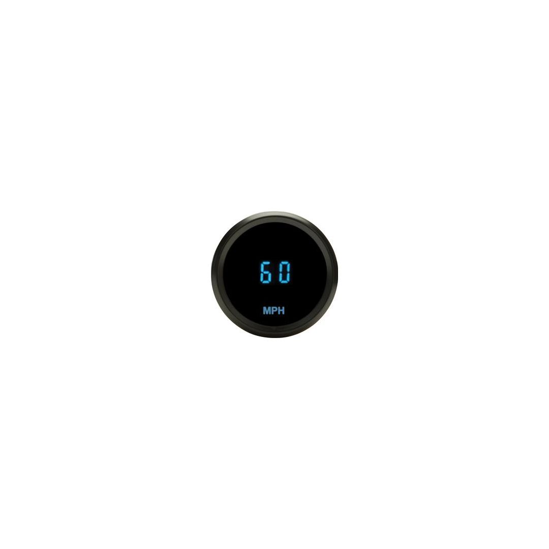 Round Mini speedometer, 2-1/16", MPH, black, blue