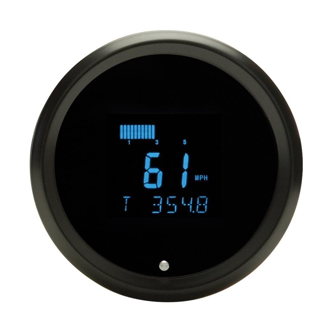 Round Speed/Tach, 3 3/8", black, blue SLX-01-6-K