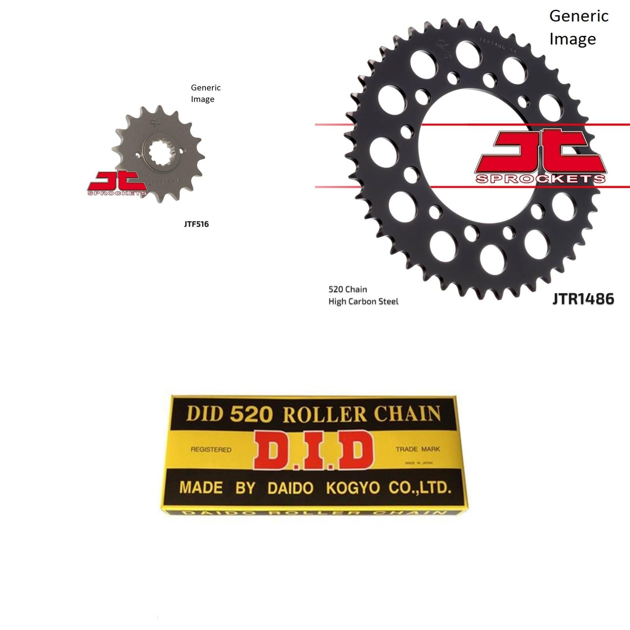 520 Chain Natural, Front & Rear Sprocket Kit for KAWASAKI EX250 Ninja 1986-1987