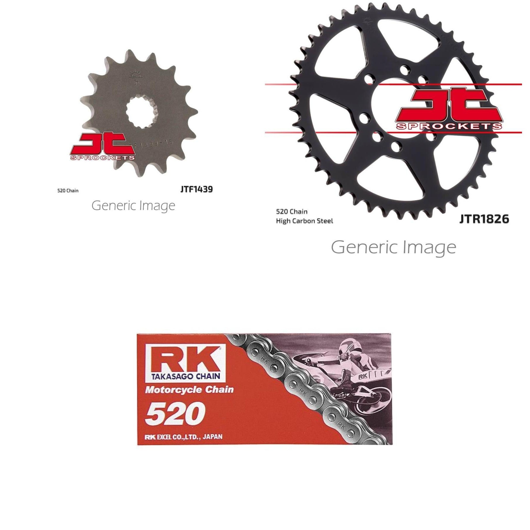 520 RK-M Chain, Front & Rear Sprocket Kit for SUZUKI LT160E QuadRunner 1989-1992