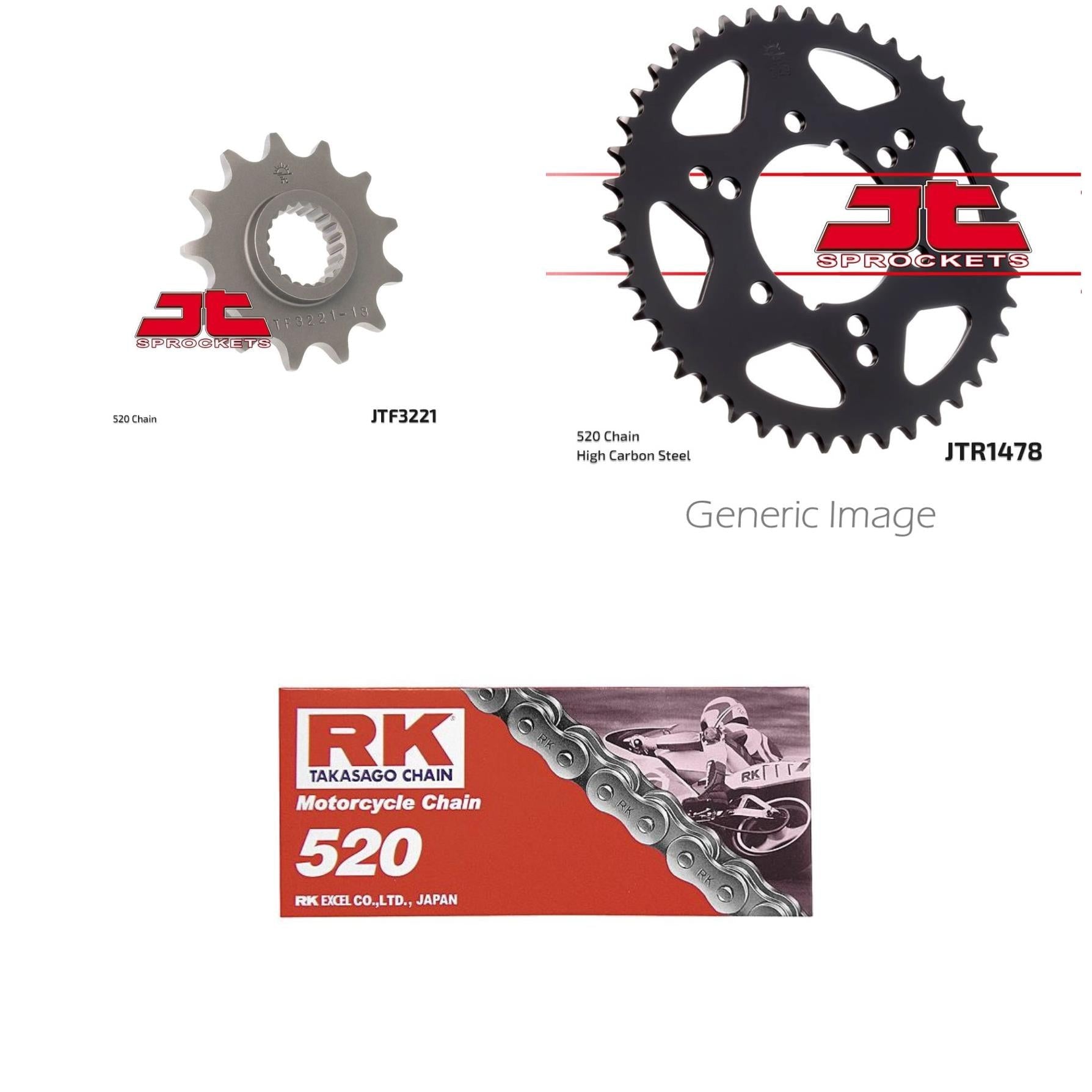 520 RK-M Chain, Front & Rear Sprocket Kit for POLARIS 250 Trail Boss 1985-1989