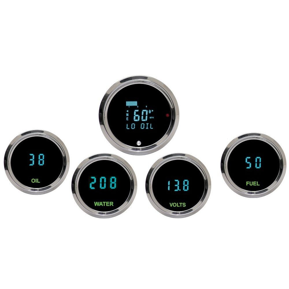Dakota Digital Universal Individual 5-Gauge Kit Round Teal Display ODYR-50-1 New