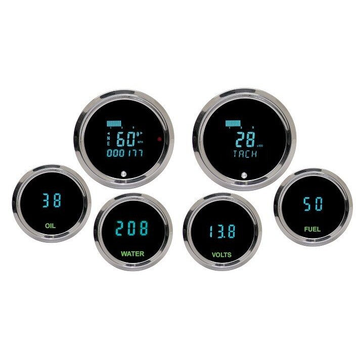 Dakota Digital Odyssey II Universal Round 6 Gauges Kit Teal Display ODYR-60-1