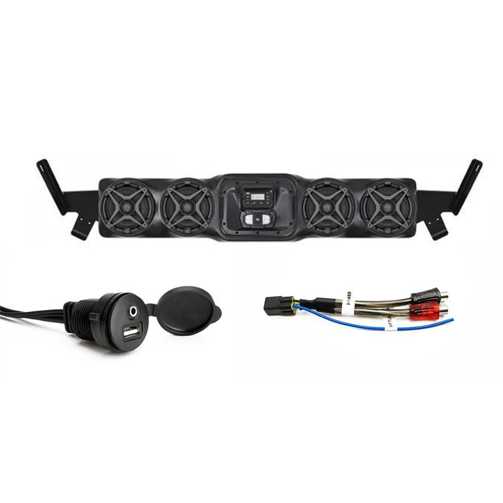 SSV Works Overhead Weatherproof Speaker Set W/ Harness And AUX/USB Add-On For Honda Pioneer 1000 15-19