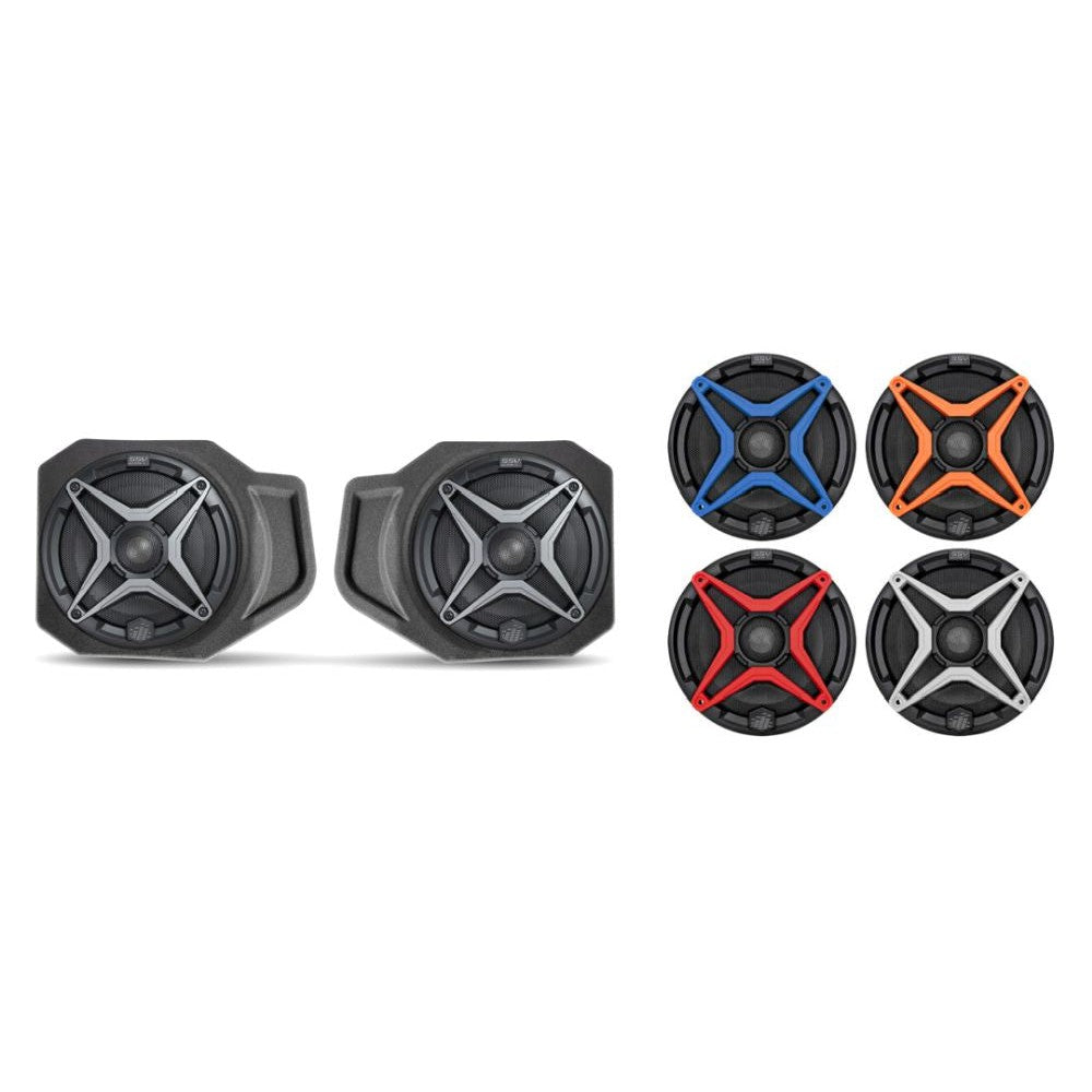 SSV Works Front 6.5" Speaker Pods With Orange Grills For Polaris Ranger XP 1000 18-22