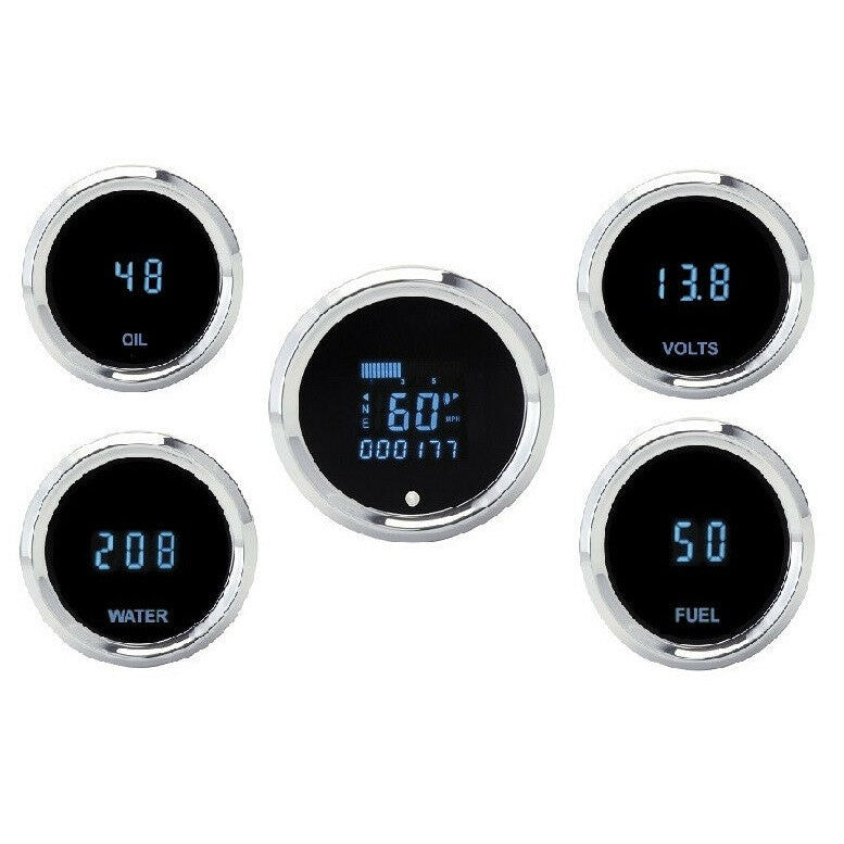 Dakota Digital Solarix Series Universal 5-Gauge Kit Round Blue Display SLX-50-1