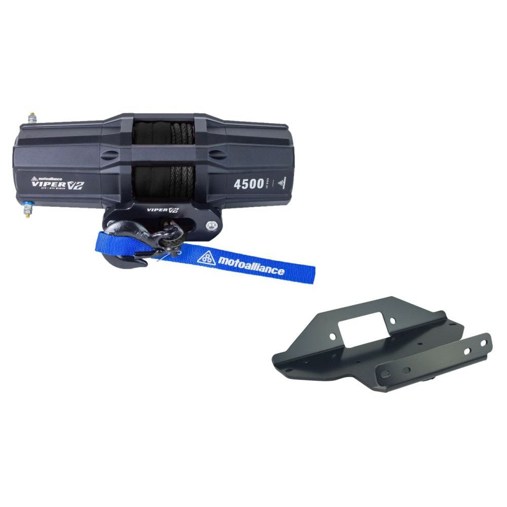 Viper V2 ATV Winch Kit 4500 lb Standard Spool With 40 Feet Black Synthetic Rope With Mount For Kawasaki Brute Force 750 2005-2020