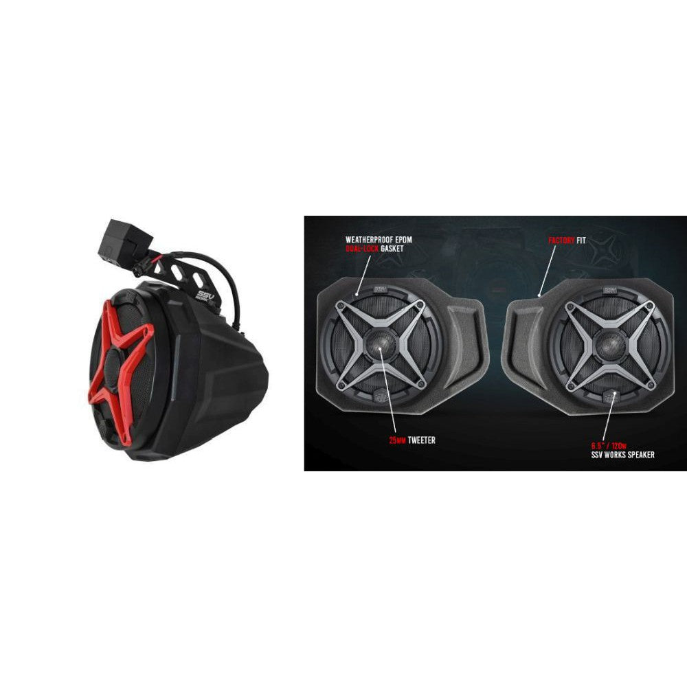 SSV Works Subwoofer W/ Cage Mounted 6.5" SSV And Kicker Speaker Pods For Polaris RGR XP 1000 18-22