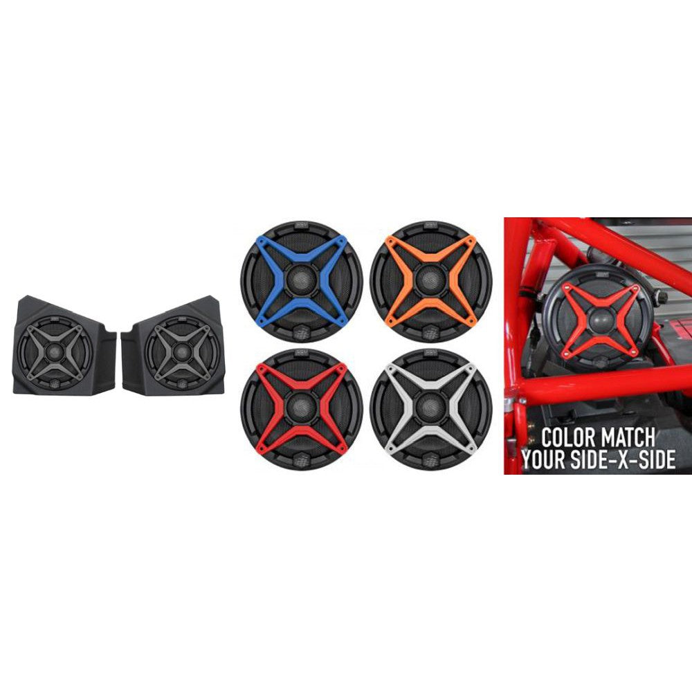 SSV Works Front Kicker 6.5" Speaker Pods With Red Grilles For Kawasaki KRF1000 20-22