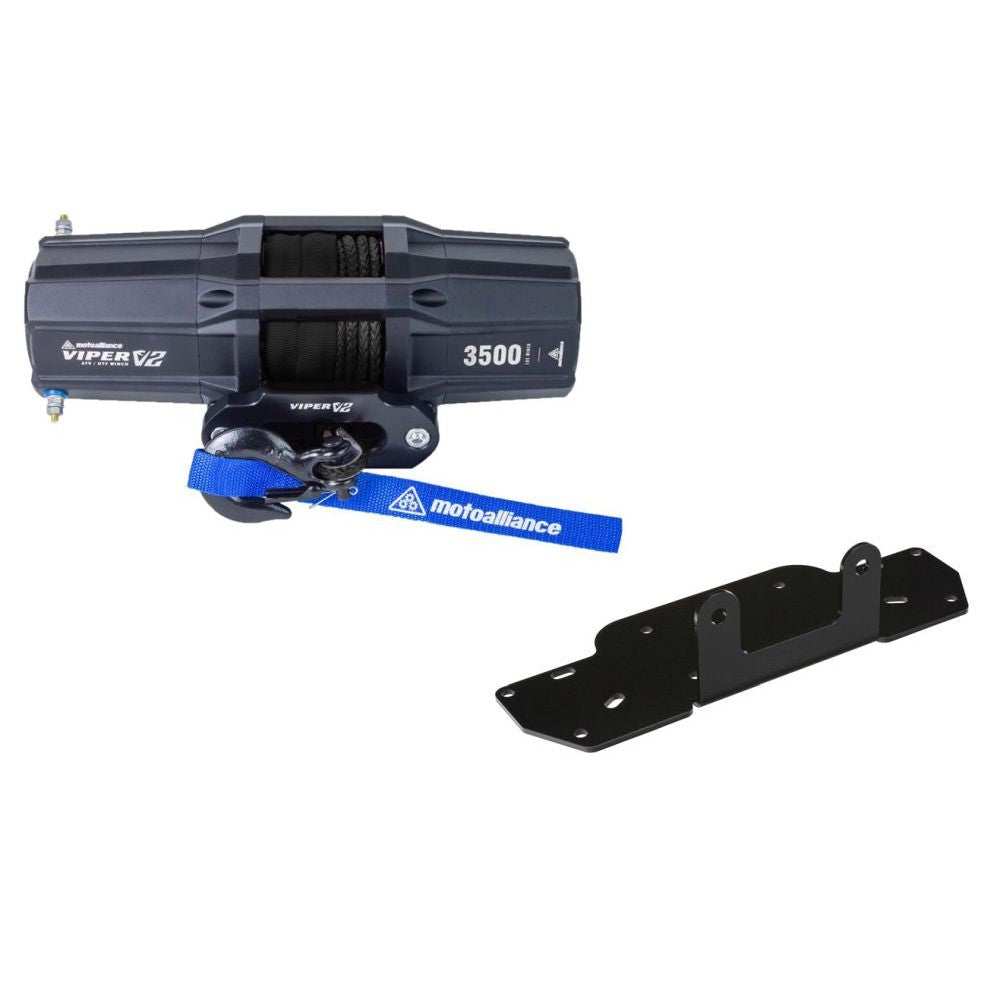 Viper V2 ATV Winch Kit 3500 lb Standard Spool With 40 Feet Black Synthetic Rope With Mount For Kawasaki Prairie 360 2002-2013