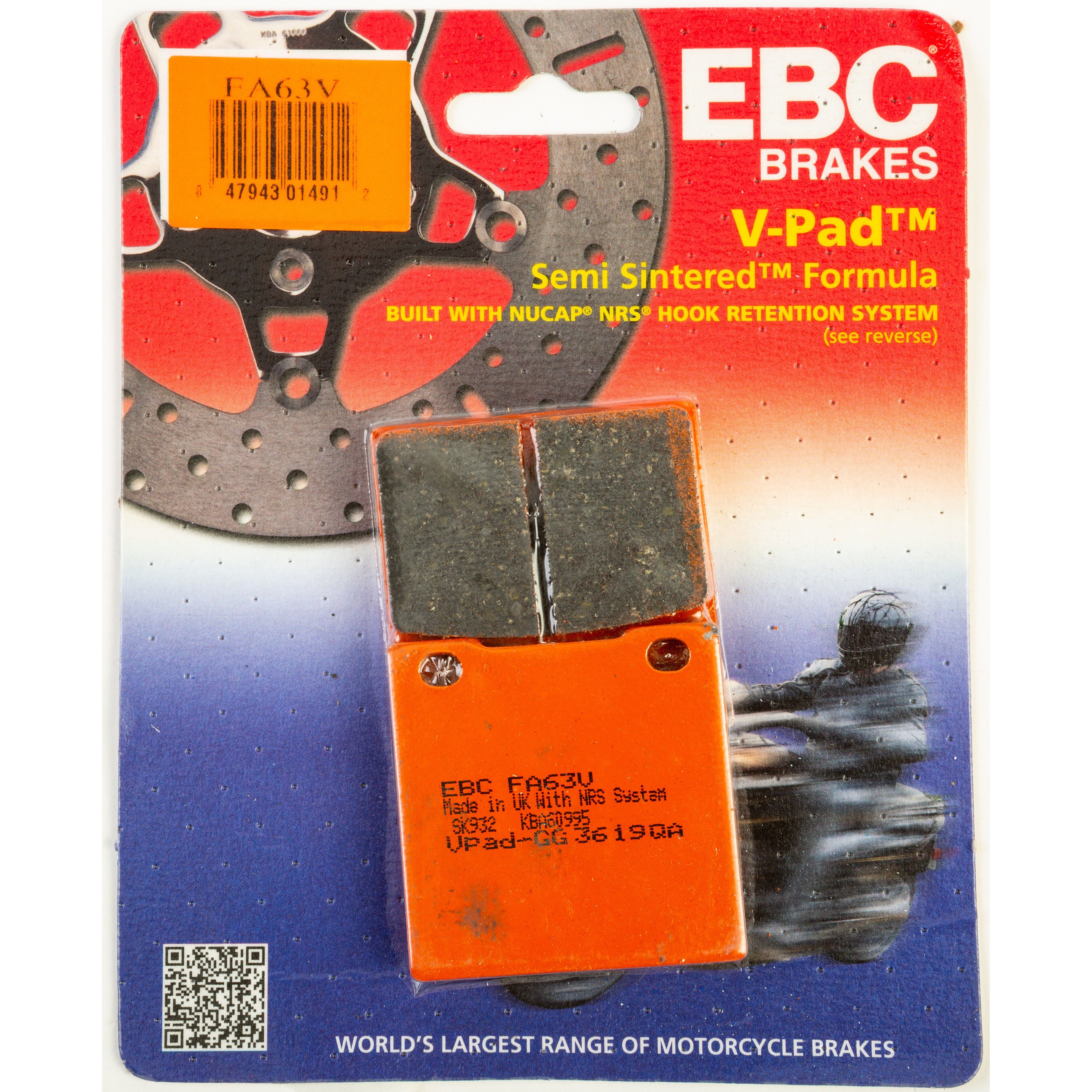 EBC 1 Pair V-Pad Semi-Sintered Touring Brake Pads MPN FA63V