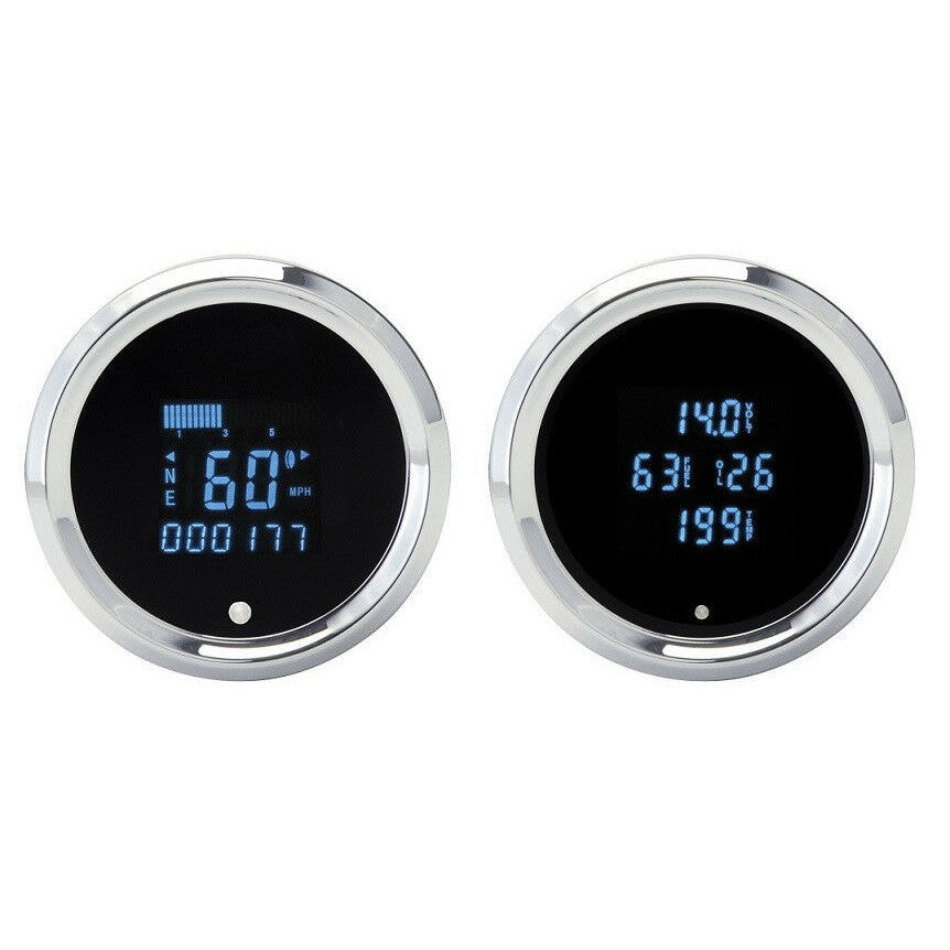 Dakota Digital Solarix Dual 3-3/8" Round Gauge Kit Blue Multi Function SLX-61-1