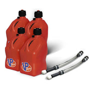 VP Racing 4 Pack Red 5.5 Gallon Square Utility Jugs + 2 Deluxe Fill Hoses