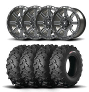 Set of Four Bullite Lancer Wheels 14" Gray And Kenda K3203 Mastodon AT Tires [28x9R-14]