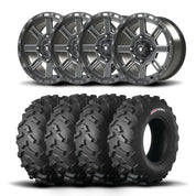 Set of Four Bullite Lancer Wheels 14" Gray And Kenda K3203 Mastodon AT Tires [26x11R-14]