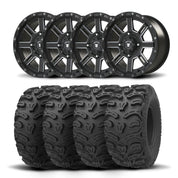 Set of Four Bullite Lancer Wheels 14" Black And Kenda K587 Bearclaw HTR Tires [28x11R-14]