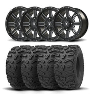 Set of Four Bullite Lancer Wheels 14" Black And Kenda K587 Bearclaw HTR Tires [28x11R-14]