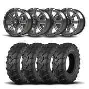 Set of Four Bullite Lancer Wheels 14" Black And Kenda K592 Bearclaw EVO Tires [28x11-14]