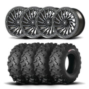 Set of Four Bullite Blade Wheels 14" Gray And Kenda K3203 Mastodon AT Tires [28x9R-14]