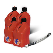 VP Racing 4 Pack Red 5.5 Gallon Square Utility Jugs + Deluxe Fill Hose