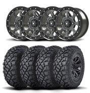 Set of Four Bullite Ruler Wheels 14" Gray And Kenda K3204R Klever XT Tires [32x10R-14]