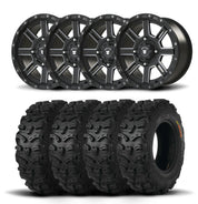 Set of Four Bullite Lancer Wheels 14" Black And Kenda K587 Bearclaw HTR Tires [28x9R-14]