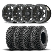 Set of Four Bullite Ruler Wheels 15" Gray And Kenda K3204R Klever XT Tires [32x10R-15]