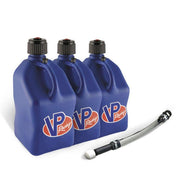 VP Racing 3 Pack Blue 5.5 Gallon Square Utility Jugs + Deluxe Fill Hose