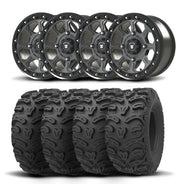 Set of Four Bullite Ruler Wheels 14" Gray And Kenda K587 Bearclaw HTR Tires [28x11R-14]