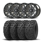 Set of Four Bullite Ruler Wheels 14" Gray And Kenda K587 Bearclaw HTR Tires [26x11R-14]