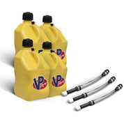 VP Racing 4 Pack Yellow 5.5 Gallon Square Utility Jugs + 3 Deluxe Fill Hoses