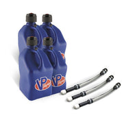 VP Racing 4 Pack Blue 5.5 Gallon Square Utility Jugs + 3 Deluxe Fill Hoses