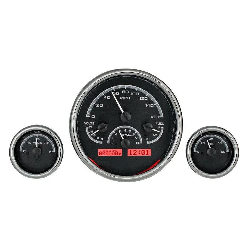 Dakota Digital Universal 3 Round Analog Gauge System Black Blue Kit VHX-1013-Lionparts Powersports