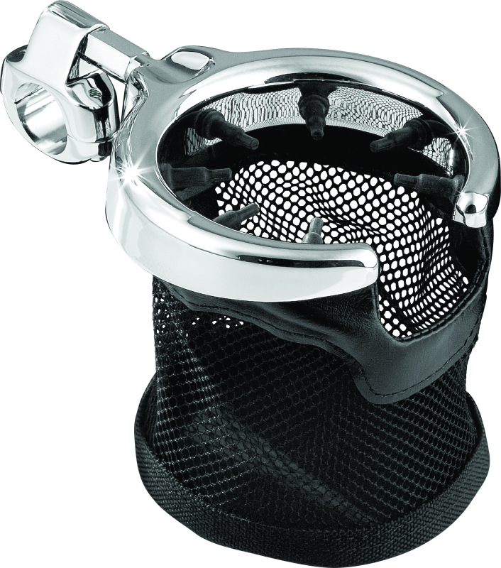 Kuryakyn Chrome Drink Holder with Mesh Basket 1in Clamp 1422