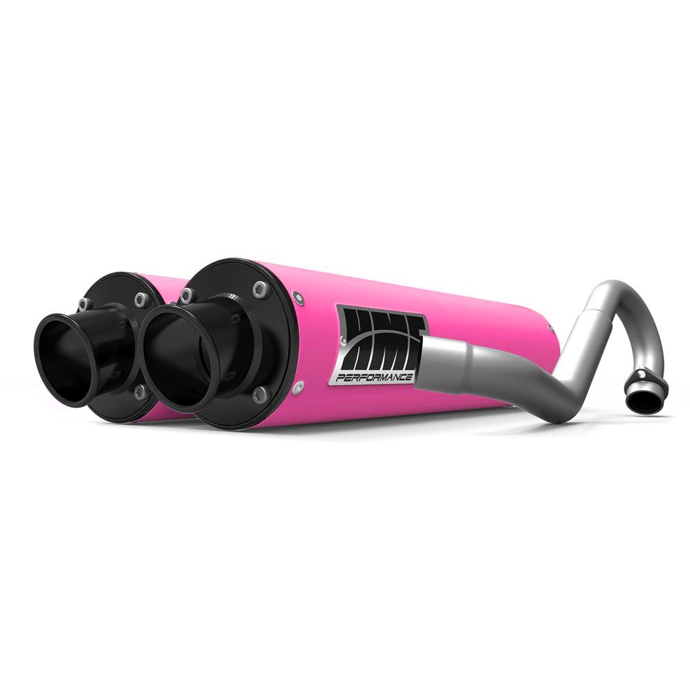 Silenciador HMF Can-Am Renegade 1000 12-25, color rosa, sistema de escape completo doble de alto rendimiento, tapa de extremo abatible negra