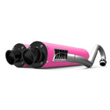 Silenciador HMF Can-Am Renegade 1000 12-25, color rosa, sistema de escape completo doble de alto rendimiento, tapa de extremo abatible negra